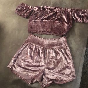 Two piece rose gold velvet set